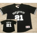 Men's San Antonio Spurs #21 Tim Duncan Black Short-Sleeved Swingman Stitched Throwback Jersey