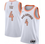 Men's San Antonio Spurs #4 DeAaron Fox White 2023-24 City Edition Stitched Basketball Jersey