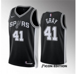 Men's San Antonio Spurs #41 Raiquan Gray Black 2022-23 Icon Edition Stitched Basketball Jersey