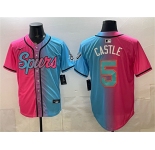 Men's San Antonio Spurs #5 Stephon Castle Pink Blue Limited Stitched Baseball Jersey
