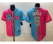 Men's San Antonio Spurs #5 Stephon Castle Pink Blue Limited Stitched Baseball Jersey