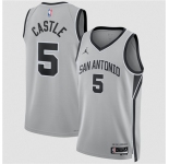 Men's San Antonio Spurs #5 Stephon Castle Silver 2025 Statement Edition Stitched Basketball Jersey