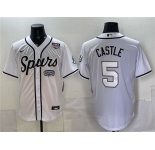 Men's San Antonio Spurs #5 Stephon Castle White USA 250' Patch Stitched Baseball Jersey