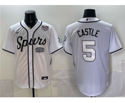 Men's San Antonio Spurs #5 Stephon Castle White USA 250' Patch Stitched Baseball Jersey