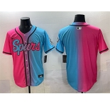 Men's San Antonio Spurs Blank Pink Blue Limited Stitched Baseball Jersey