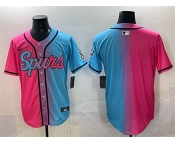 Men's San Antonio Spurs Blank Pink Blue Limited Stitched Baseball Jersey