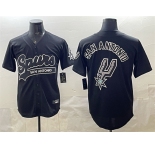 Men's San Antonio Spurs Team Big Logo Black Stitched Baseball Jersey