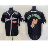 Men's San Antonio Spurs Team Big Logo Black USA 250' Patch Stitched Baseball Jersey