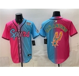 Men's San Antonio Spurs Team Big Logo Pink Blue USA 250' Patch Stitched Baseball Jersey