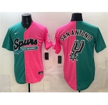 Men's San Antonio Spurs Team Big Logo Teal Pink Split Stitched Jersey