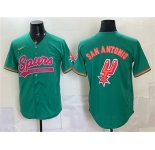 Men's San Antonio Spurs Team Big Logo Teal Stitched Baseball Jersey