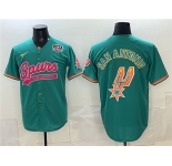 Men's San Antonio Spurs Team Big Logo Teal USA 250' Patch Stitched Baseball Jersey