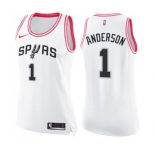 Women's Nike San Antonio Spurs #1 Kyle Anderson Swingman White Pink Fashion NBA Jersey