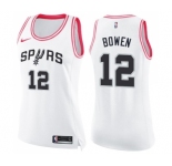 Women's Nike San Antonio Spurs #12 Bruce Bowen Swingman White Pink Fashion NBA Jersey