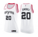 Women's Nike San Antonio Spurs #20 Manu Ginobili Swingman White Pink Fashion NBA Jersey