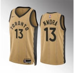 Men's Toronto Raptors #13 Jordan Nwora Gold 2023-24 City Edition Stitched Basketball Jersey