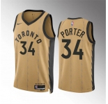 Men's Toronto Raptors #34 Jontay Porter Gold 2023-24 City Edition Stitched Basketball Jersey