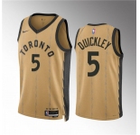 Men's Toronto Raptors #5 Immanuel Quickley Gold 2023-24 City Edition Stitched Basketball Jersey