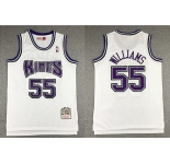 Men's Sacramento Kings #55 Jason Williams 1998-99 White Hardwood Classics Soul Swingman Stitched NBA Throwback Jersey