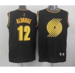 nba portland trailblazers #12 aldridge black[gold lettering fashion]