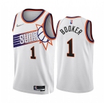 Men's Phoenix Suns #1 Devin Booker 2022-23 White 75th Anniversary Association Edition Stitched Jersey