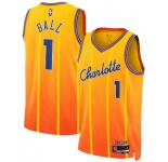 Men's Charlotte Hornets #1 LaMelo Ball Gold 2025-26 City Edition Swingman Stitched Jersey