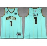 Men's Charlotte Hornets #1 LaMelo Ball Teal No.6 Patch Stitched Basketball Jerse