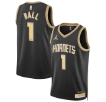 Men's Charlotte Hornets #1 Lamelo Ball Black Gold 2024 Select Series Stitched Jersey