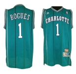 Men's  Charlotte Hornets #1 Muggsy Bogues Swingman Teal Stripe Retro Basketball Jersey