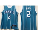 Men's Charlotte Hornets #2 LaMelo Ball Blue 2021 Brand Jordan City Edition Swingman Jersey With The Sponsor Logo
