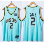 Men's Charlotte Hornets #2 LaMelo Ball Blue 75th Anniversary Stitched NBA Jersey