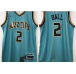 Men's Charlotte Hornets #2 LaMelo Ball Green 2021 Brand Jordan City Edition Swingman Jersey With The Sponsor Logo
