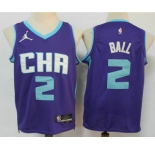 Men's Charlotte Hornets #2 Lamelo Ball Purple Jordan 75th Anniversary Diamond 2021 Stitched Jersey