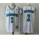 Men's Charlotte Hornets #2 Larry Johnson 1992-93 White Hardwood Classics Soul Swingman Throwback Jersey With Adidas