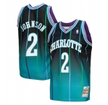 Men's Charlotte Hornets #2 Larry Johnson Teal Black Throwback Stitched Jersey