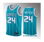 Men's Charlotte Hornets #24 Brandon Miller Blue 6 Patch Sponsor 2023 Icon Edition Stitched Jersey