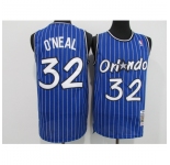 Men's Orlando Magic #32 Shaquille O'Neal Blue Mitchell & Ness Black Retired Player Jersey