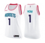 Women's Nike Charlotte Hornets #1 Malik Monk Swingman White Pink Fashion NBA Jersey