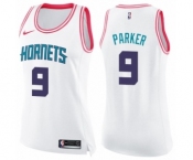 Women's Nike Charlotte Hornets #9 Tony Parker Swingman White Pink Fashion NBA Jersey
