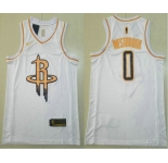 Men's Houston Rockets #0 Russell Westbrook White Golden Nike Swingman Stitched NBA Jersey