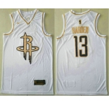 Men's Houston Rockets #13 James Harden White Golden Nike Swingman Stitched NBA Jersey