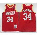Men's Houston Rockets #34 Hakeem Olajuwon 1993-94 Red Hardwood Classics Soul Swingman Throwback Jersey