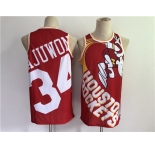Men's Houston Rockets #34 Hakeem Olajuwon Red Big Face Stitched Jersey