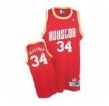 Men's Mitchell and Ness Houston Rockets #34 Hakeem Olajuwon Authentic Red Throwback NBA Jersey