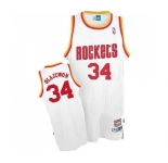 Men's Mitchell and Ness Houston Rockets #34 Hakeem Olajuwon Authentic White Throwback NBA Jersey