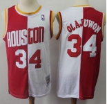 Split Fashion Rockets #34 Hakeem Olajuwon Red White Stitched Basketball Jersey