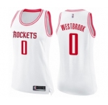 Women's Houston Rockets #0 Russell Westbrook Swingman White Pink Fashion Basketball Jersey