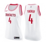 Women's Nike Houston Rockets #4 PJ Tucker Swingman White Pink Fashion NBA Jersey