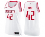 Women's Nike Houston Rockets #42 Nene Swingman White Pink Fashion NBA Jersey