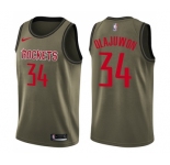 Youth Nike Houston Rockets #34 Hakeem Olajuwon Swingman Green Salute to Service NBA Jersey